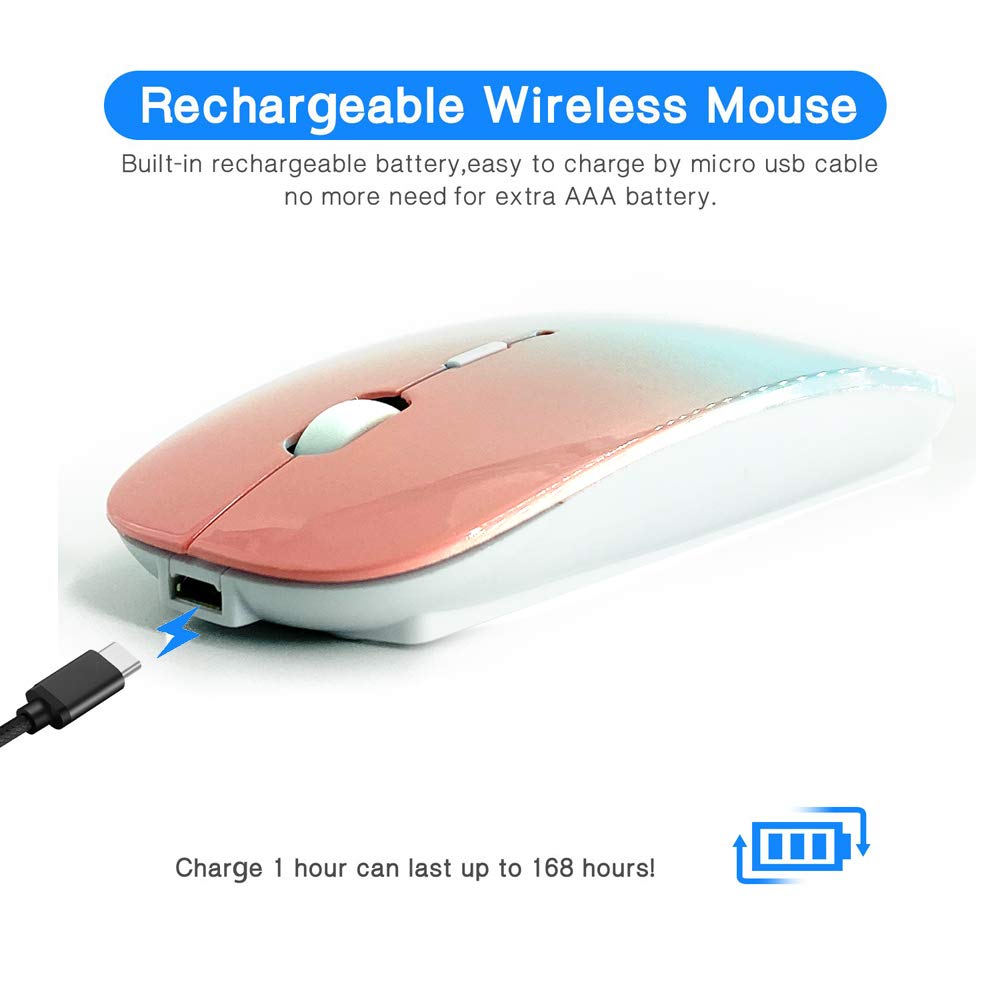 Rechargeable Bluetooth Mouse for MacBook, MacBook Air, MacBook Pro, iPad, Laptop, Notebook, PC, Chromebook - Wireless Mouse with BT 5.0 (Blue & Pink) - Perfect for Office, Home, Travel & Remote Work