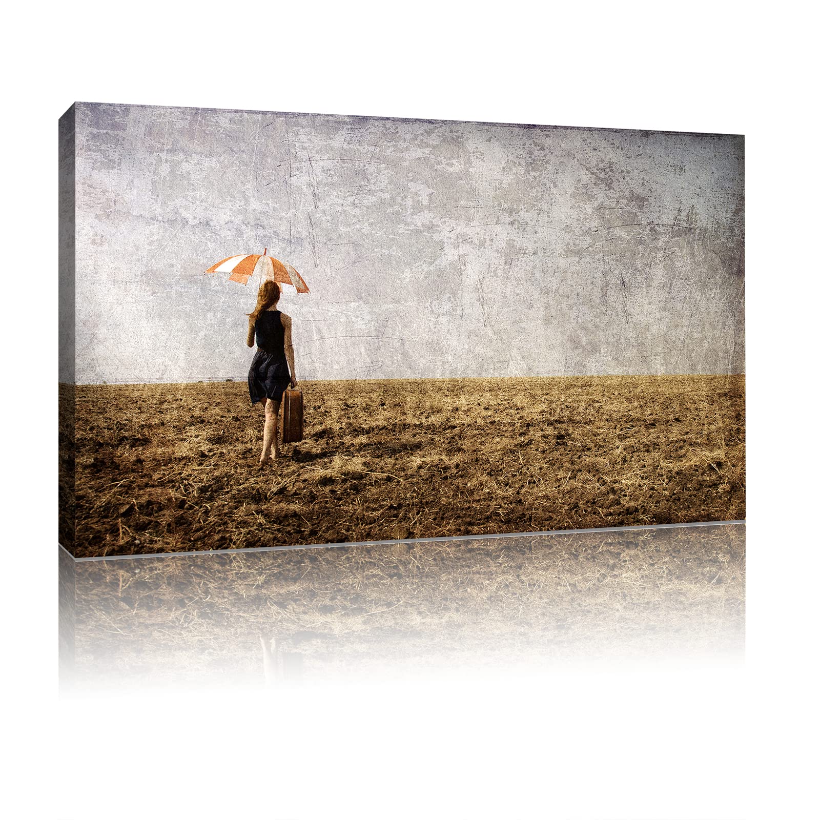 Vintage Retro Girl with Umbrella Wall Art - 12x18 Inch Framed Canvas Print Painting for Living Room, Bedroom & Office Decor - Ready to Hang Home & Office Wall Decorations - Perfect for Vintage Style Interiors, Housewarming Gifts & Cozy Spaces