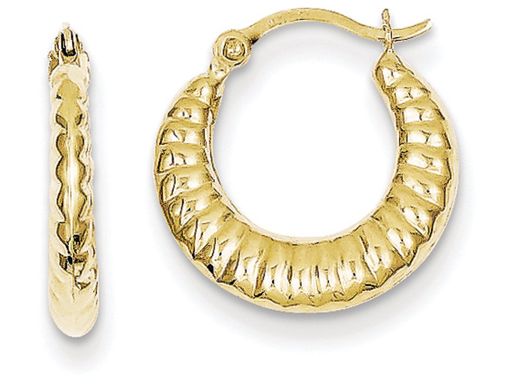 10k Yellow Gold Scalloped Hollow Hoop Earrings for Women - FJC Finejewelers | Elegant Dainty Jewelry for Everyday Wear, Date Nights & Special Occasions