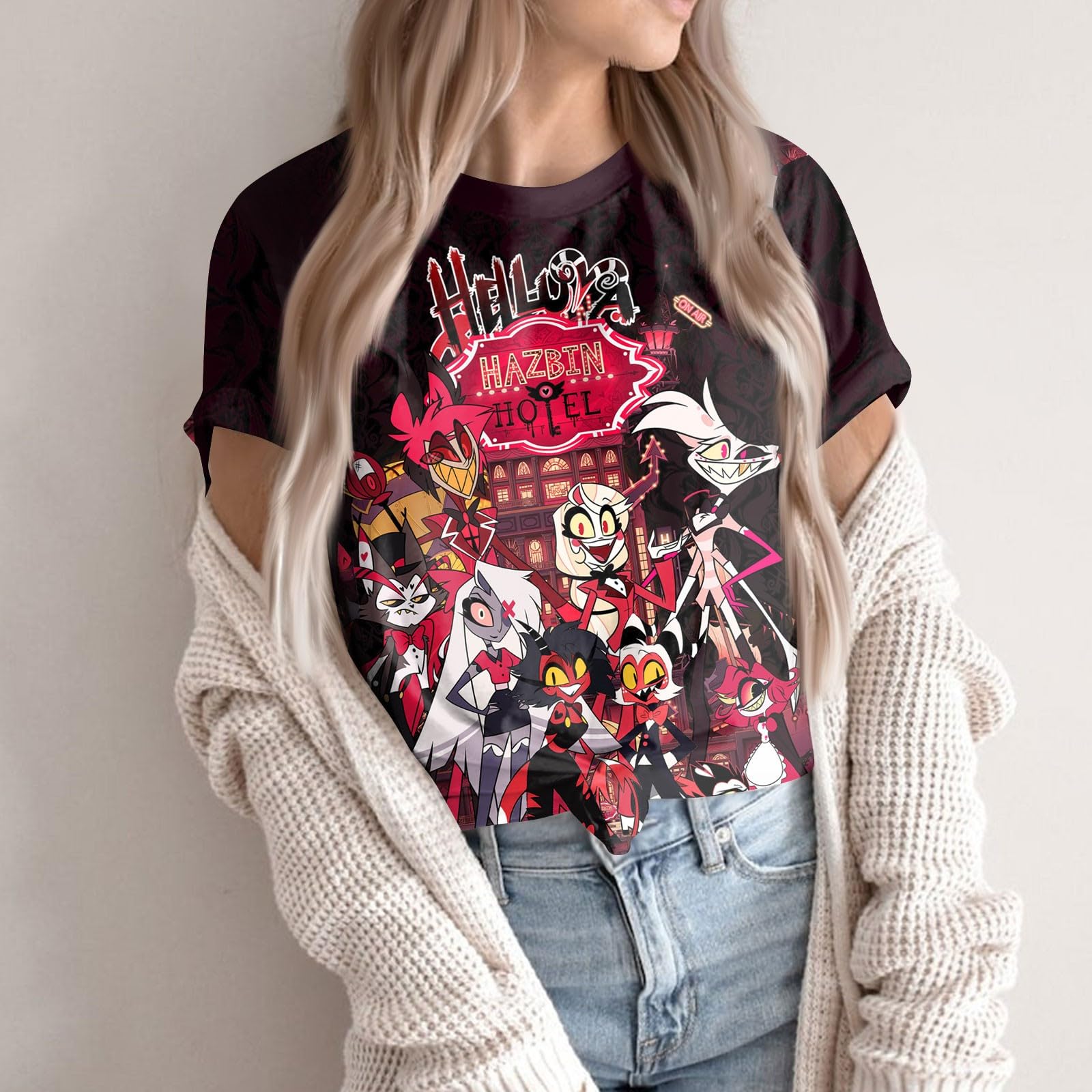 Hazbin Hotel Anime T-Shirt for Women - Short Sleeve Round Neck Pullover Top | Official Merchandise 2024 | Perfect for Cosplay, Anime Conventions & Casual Wear