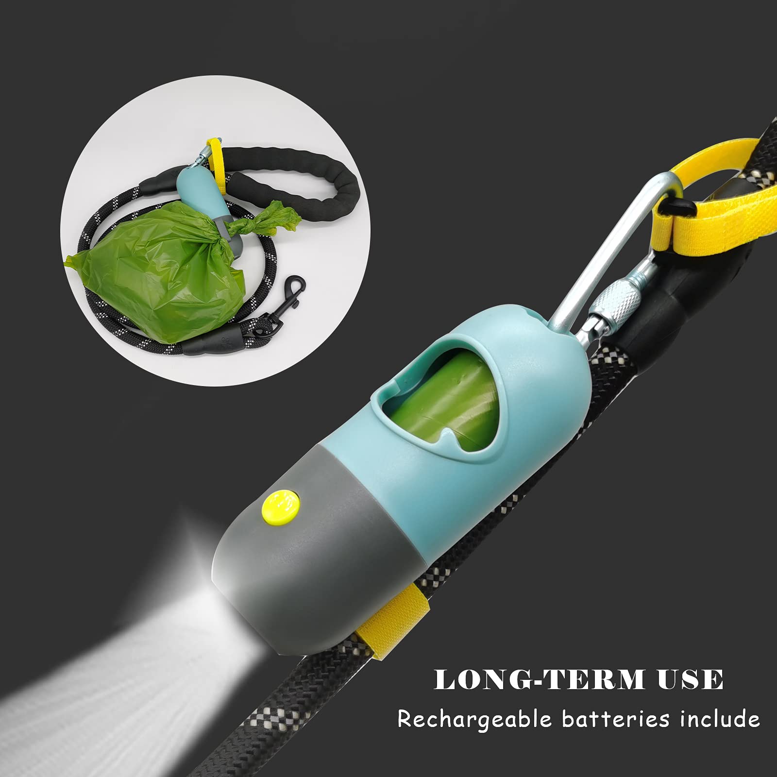 2 Pack Rechargeable Dog Poop Bag Holder with Flashlight & Scented Waste Bags - Leash Attachment Includes USB Cable (Blue, 2 Dispensers + 60 Bags) - Perfect for Nighttime Dog Walks and Outdoor Adventures