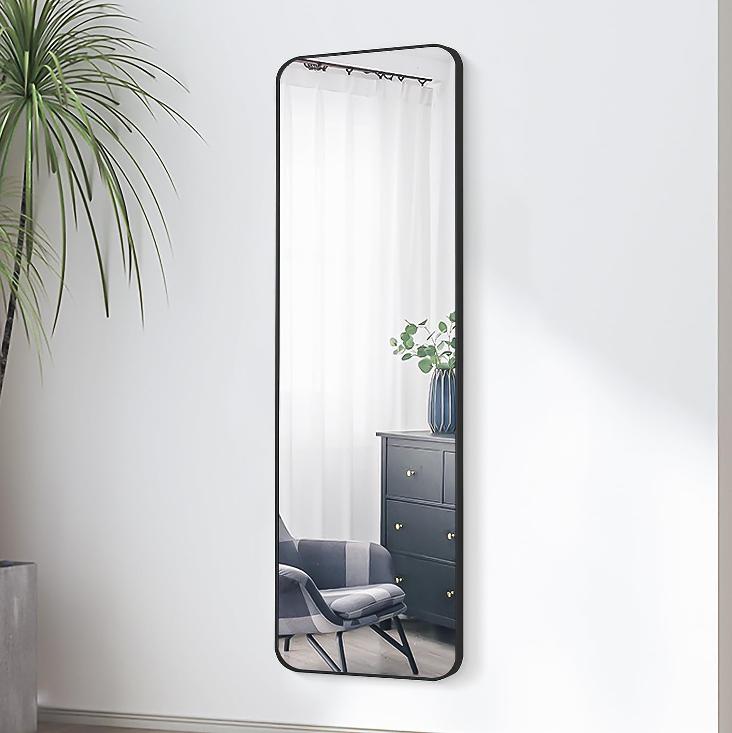 57x20 Inch Full Length Mirror - Black Wall Mounted & Floor Standing Dressing Mirror with Metal Frame (5.7ft Tall, 1.3ft Body) for Bedroom, Living Room & Entryway - Perfect for Outfit Checks & Home Decor