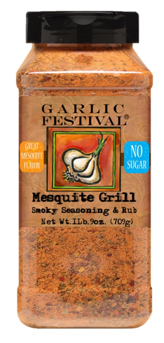 Premium Mesquite Grill Garlic Seasoning - 9oz (1lb) for BBQ, Grilling & Roasting - Garlic Festival Foods - Perfect for Steak, Chicken & Vegetables