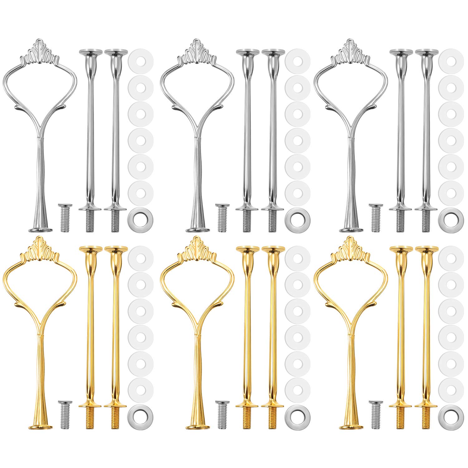 6-Piece Cake Stand Hardware Fittings Set - Silver & Gold Crown Mold for 3-Tier DIY Resin Crafts, Cupcake Serving Stand Decoration - Perfect for Wedding, Birthday Party, and Home Baking Displays