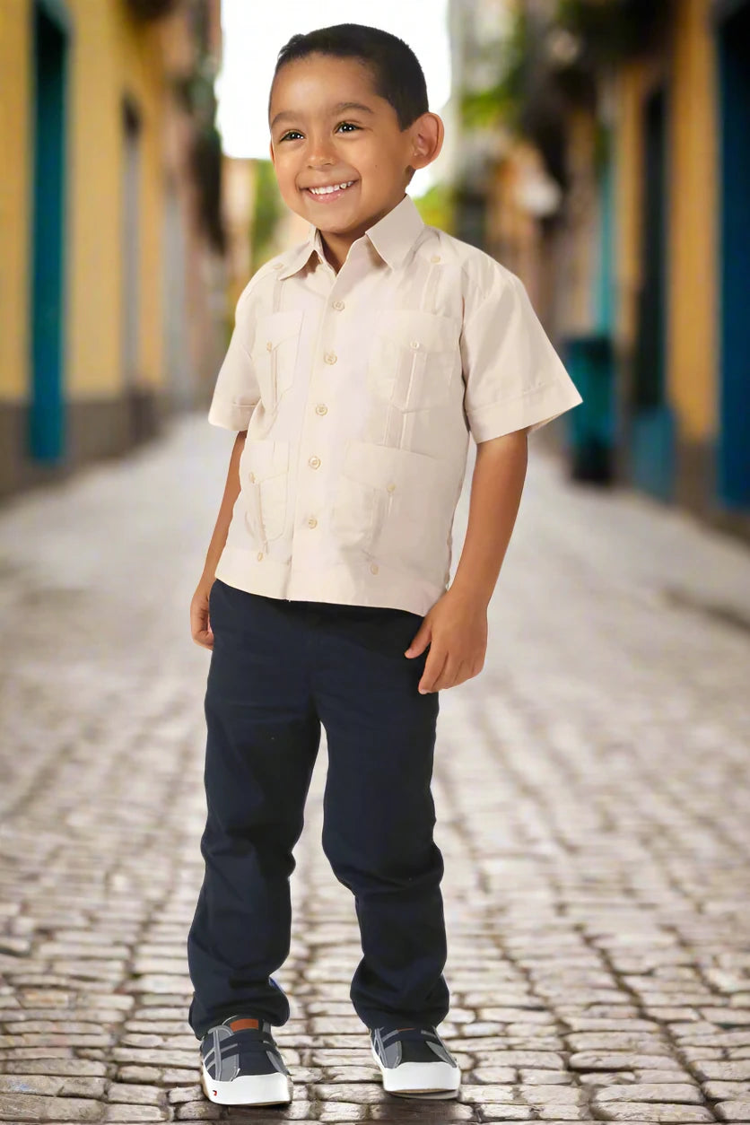 Boys Guayabera Shirt (Style 3765) - Lightweight & Breathable Summer Casual Wear for Kids - Perfect for Parties, Weddings & Family Gatherings