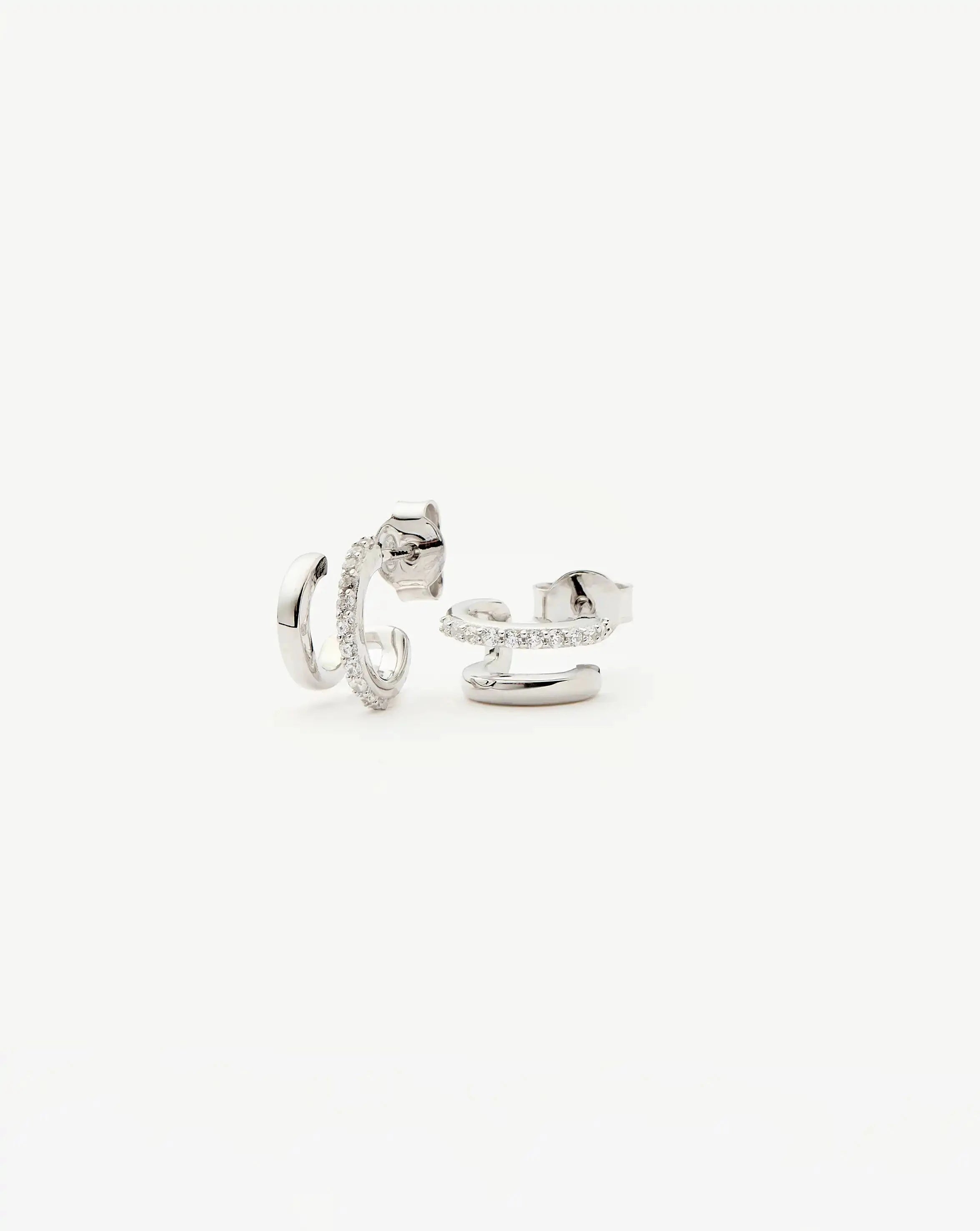 Classic Double Huggies Sterling Silver Earrings with Cubic Zirconia - Elegant Hoop Earrings for Women, Perfect for Everyday Wear, Parties & Special Occasions