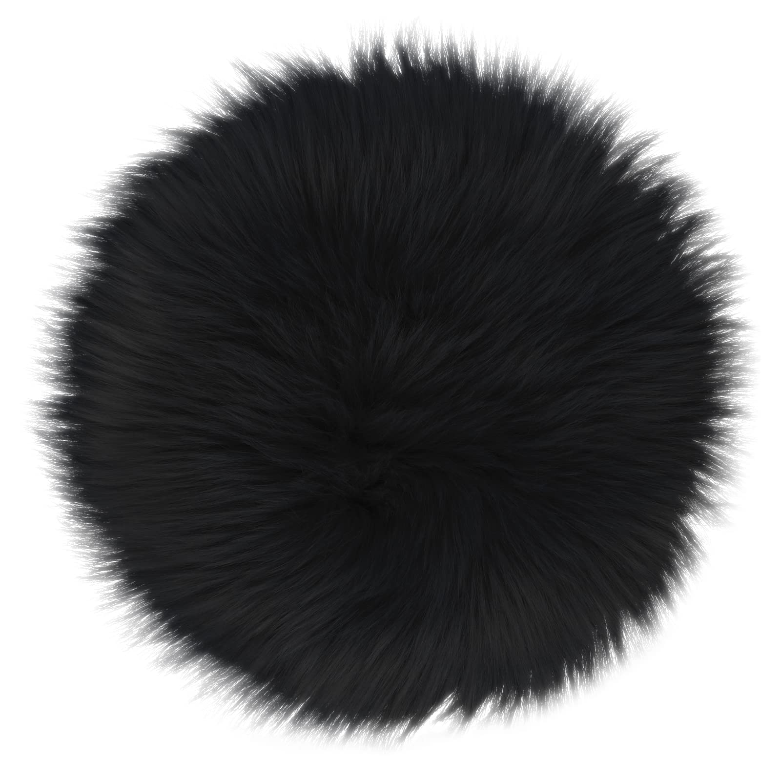 Soft Faux Fur Round Chair Pad Protector - 30cm Black Small Rug for Desk, Sofa & Couch Seat Cover | Home Decor for Living Room, Kids Bedroom | Perfect for Photography Background & Craft Projects