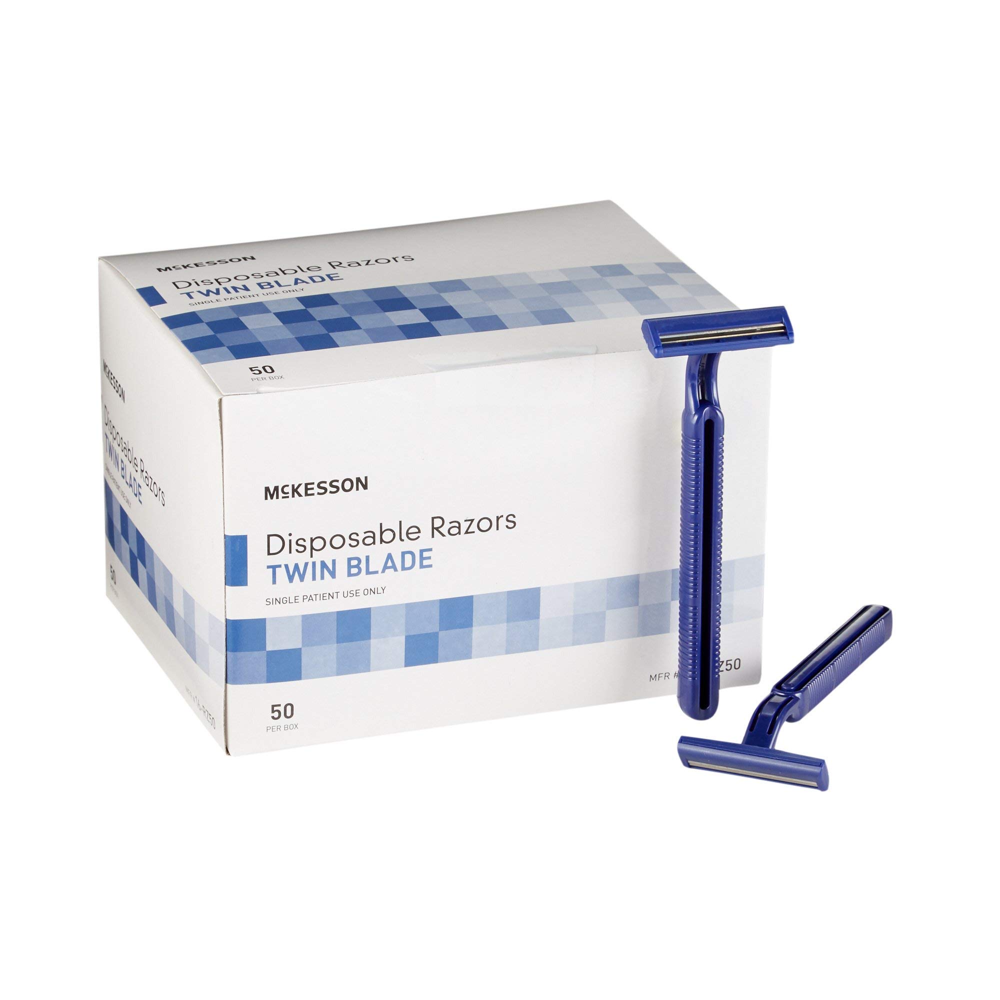McKesson Disposable Razors 50 Pack - Twin Blade Stainless Steel Shaving Razors for Men & Women | Bulk Blue Razors for Travel, Gym & Everyday Use