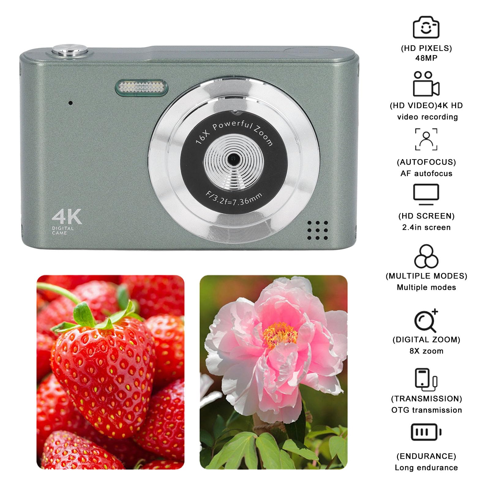 4K Digital Camera for Photography & Vlogging - 48MP, 16X Zoom, Auto Focus, Anti-Shake - Compact Point and Shoot Travel Camera for YouTube, TikTok, Blogging (Green) - Perfect for Travel, Outdoor Adventures & Social Media Content Creation
