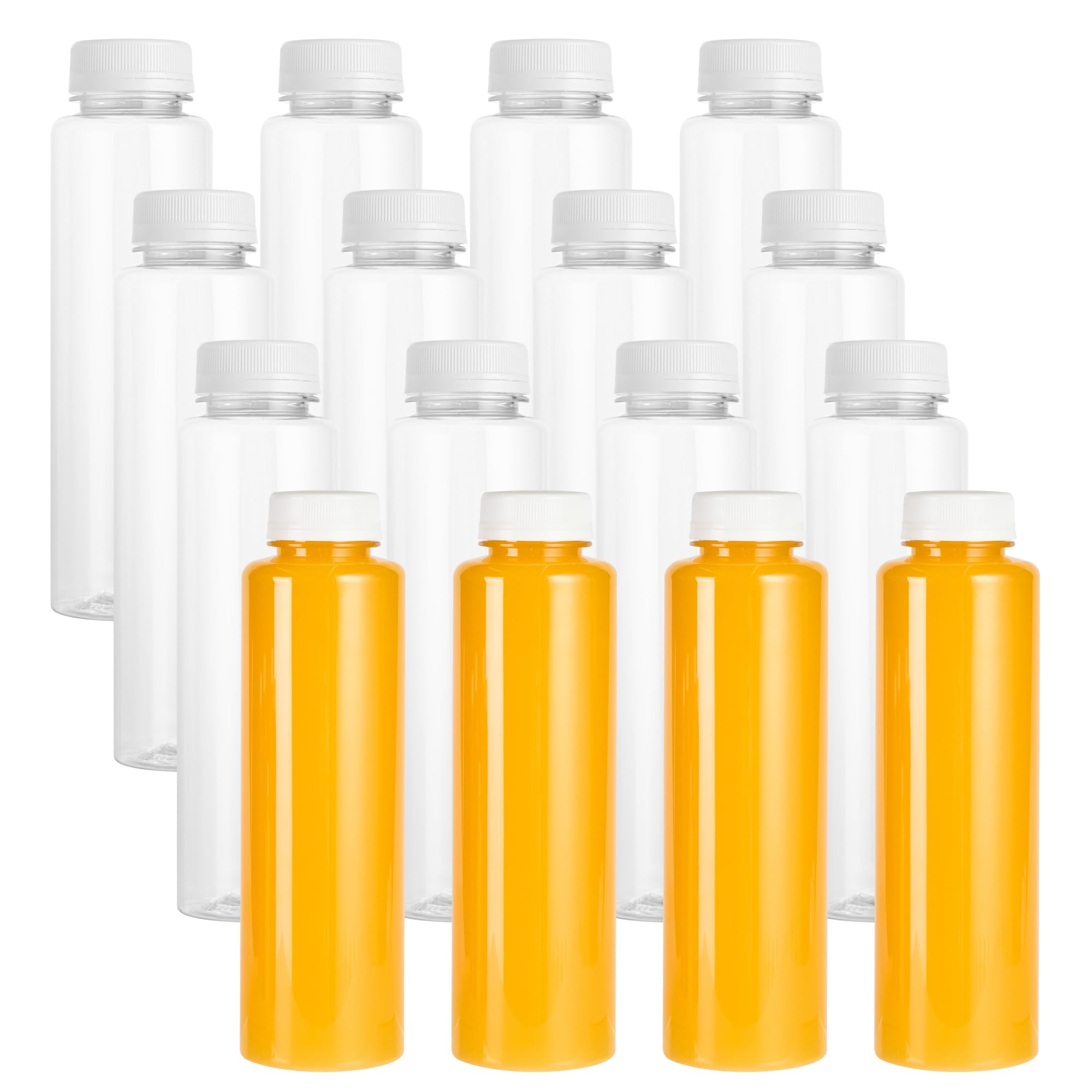 16oz Clear Plastic Juice Bottles with White Caps - 100 Pack Disposable Round Juice Containers for Juicing, Smoothies, Cold Brew & Beverages - Perfect for Juice Shops, Cafes, Restaurants & Home Use