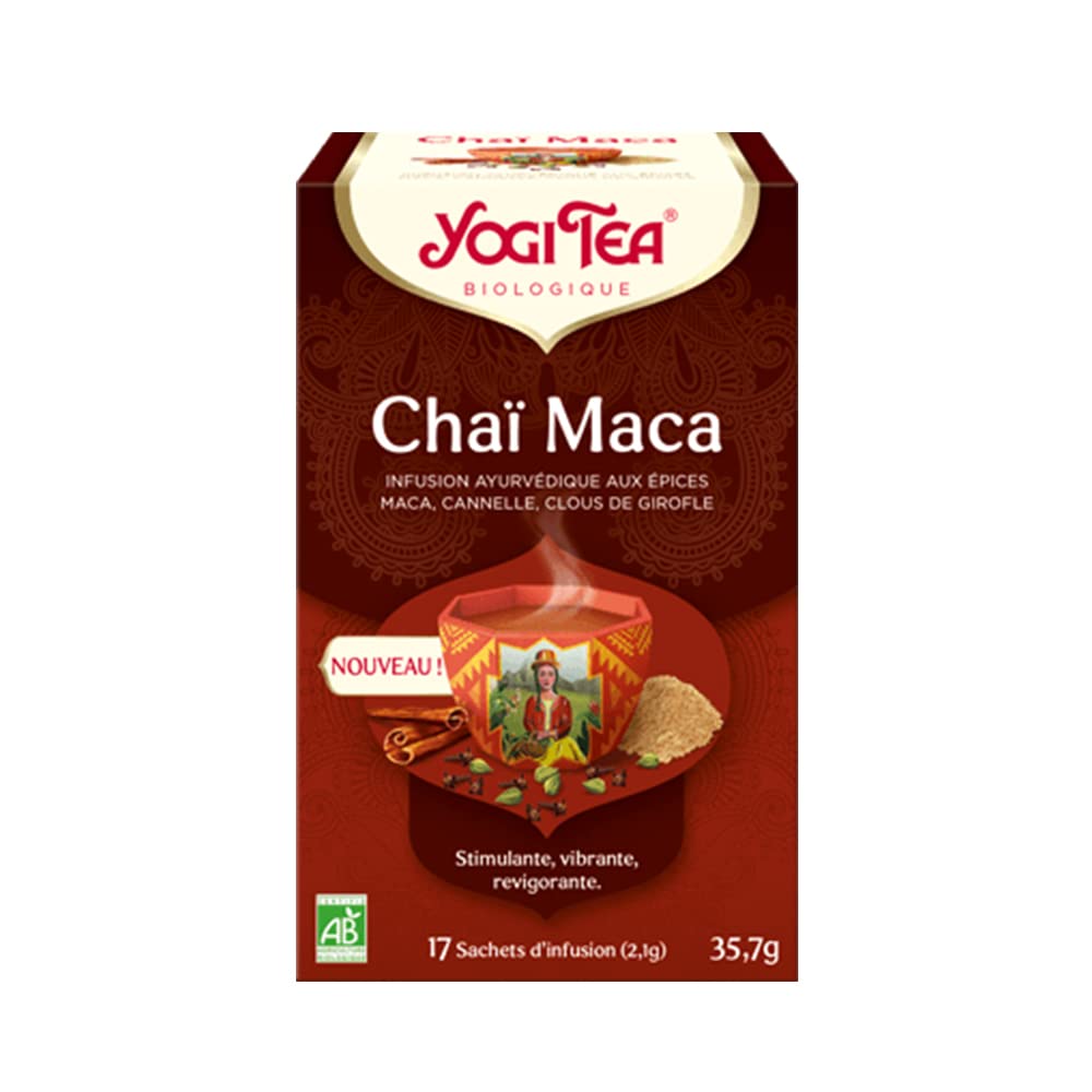 Organic Yogi Tea Chai Maca - 17 Tea Bags | Herbal Energy Boost, Stress Relief & Wellness | Perfect for Morning Rituals, Afternoon Pick-Me-Ups & Relaxing Evenings