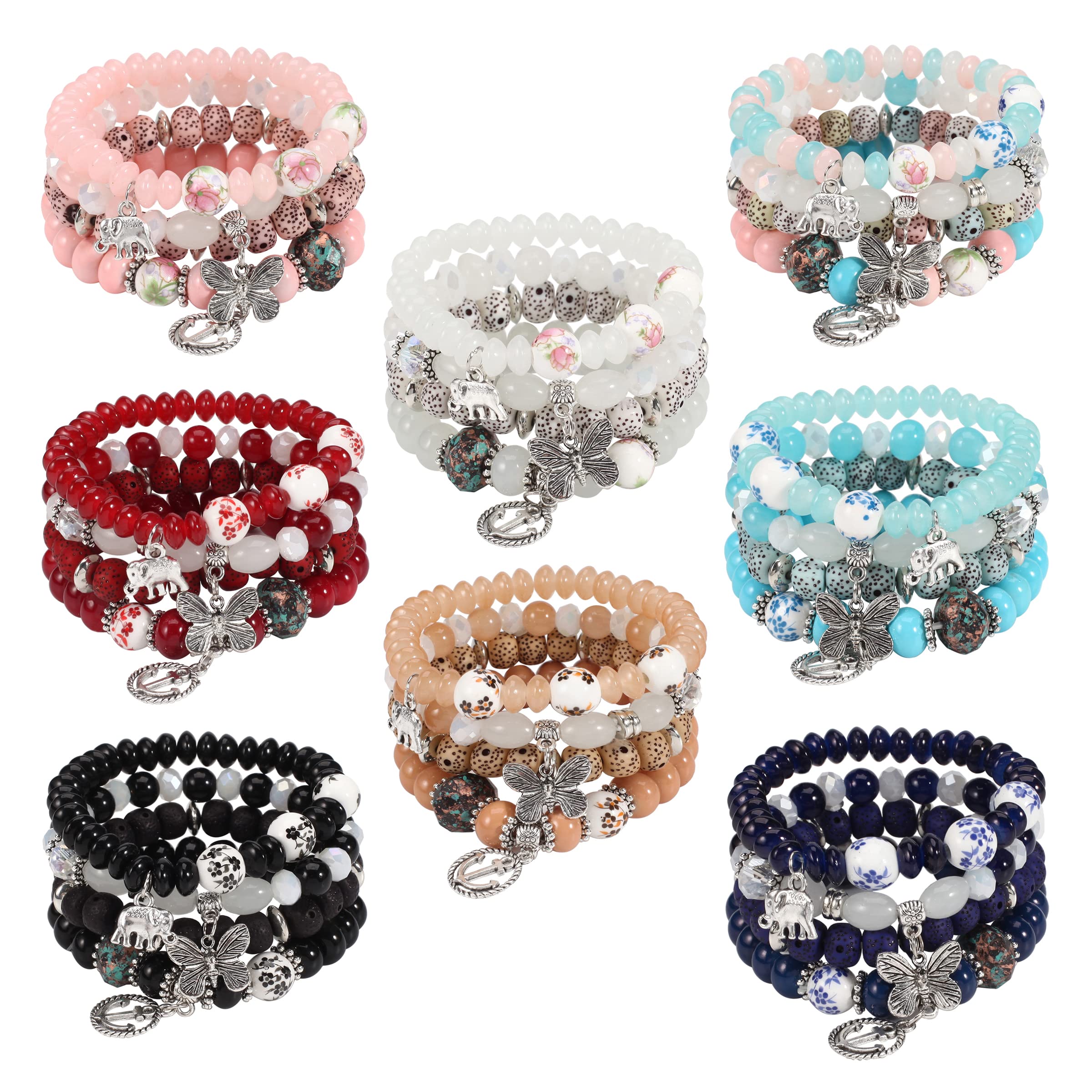Stylish Bohemian Stretch Bracelets for Women - Multilayer Colorful Beaded Charm Bracelet Set | Perfect for Festival, Beach & Everyday Wear