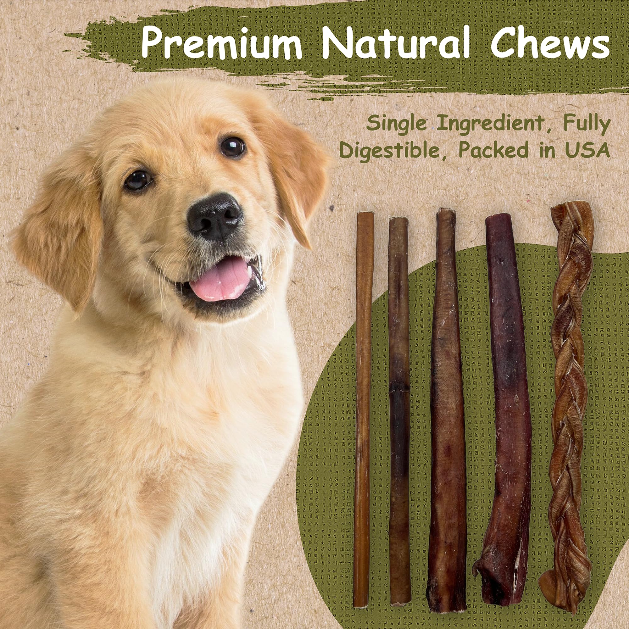Premium 12 Inch Bully Sticks for Dogs - 100% Natural Grass-Fed Beef Chews | High Protein, Grain-Free, Digestible Dog Treats | Supports Dental Health & Fresh Breath | 10 Pack - Perfect for Training, Teething Puppies & Aggressive Chewers