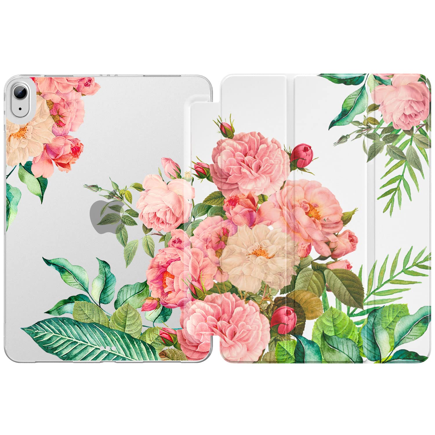 Dadanism Clear Protective Case for iPad Air 5th/4th Generation (2022/2020 Model) - Slim TPU Stand Cover with Magnetic Charging, Auto Wake/Sleep & Touch ID Support - 10.9 Inch iPad Air Case in Blooming Bouquet Design - Perfect for Work, Travel & Home Use