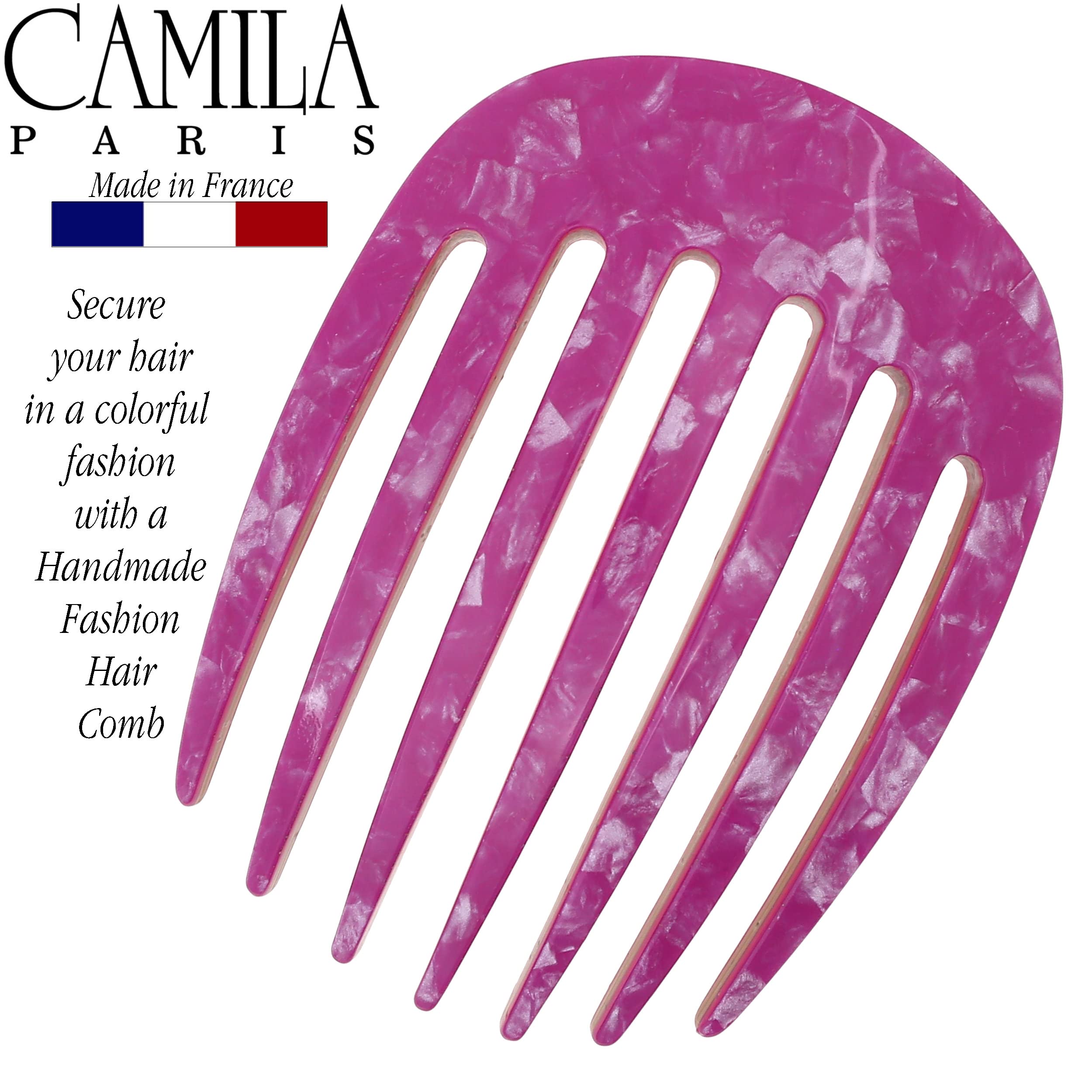 Camila Paris CP3412 French Hair Side Comb - Small Rounded Purple Handmade Hair Clip for Women | Strong Hold No-Slip French Twist & Bun Styling | Perfect for Weddings, Parties & Everyday Elegance | Made in France