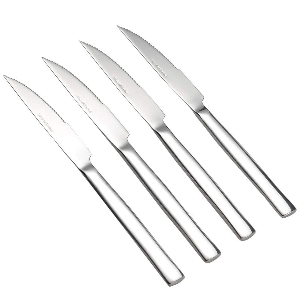 Idotry 6-Piece Stainless Steel Steak Knives Set - Sharp Kitchen & Dinner Knives for Steak, Meat, BBQ & Fine Dining - Dishwasher Safe & Rust Resistant