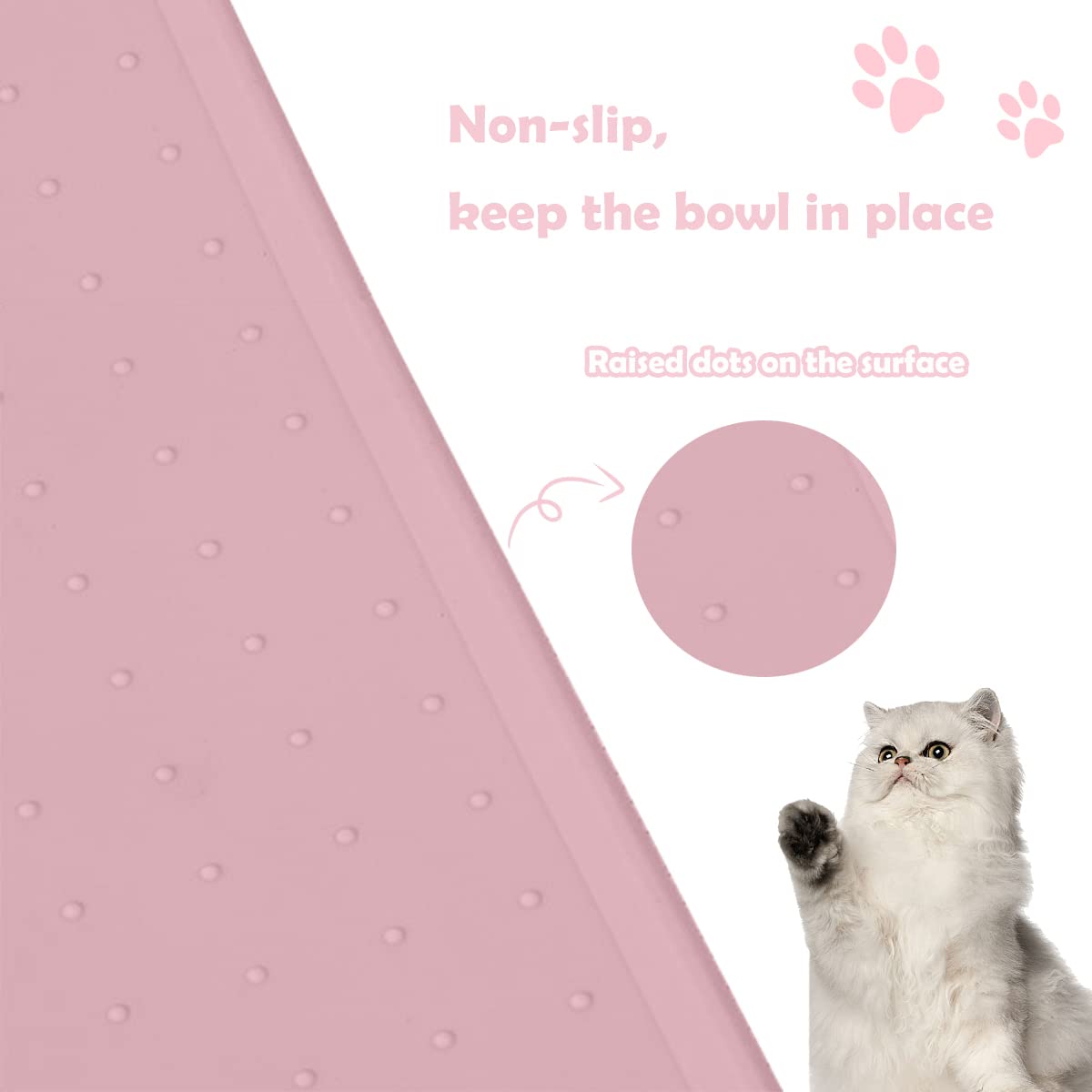 Non-Slip Silicone Pet Food Mat - Waterproof, Washable Dog & Cat Feeding Mat for Floors - Durable Food & Water Bowl Mat for Pets (Pink) - Perfect for Messy Eaters & Easy Cleanup in Kitchen or Feeding Area