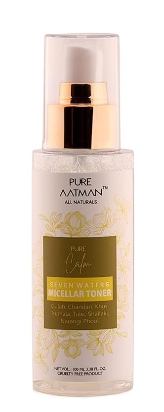 Pure Aatman Seven Water Micellar Toner - Gentle Makeup Remover & Hydrating Facial Toner for Acne & Dry Skin - Dermatologist Tested, Deep Cleansing to Remove 100% Dirt & Impurities, 100ml - Perfect for Daily Skincare Routine & Travel-Friendly Beauty Essential