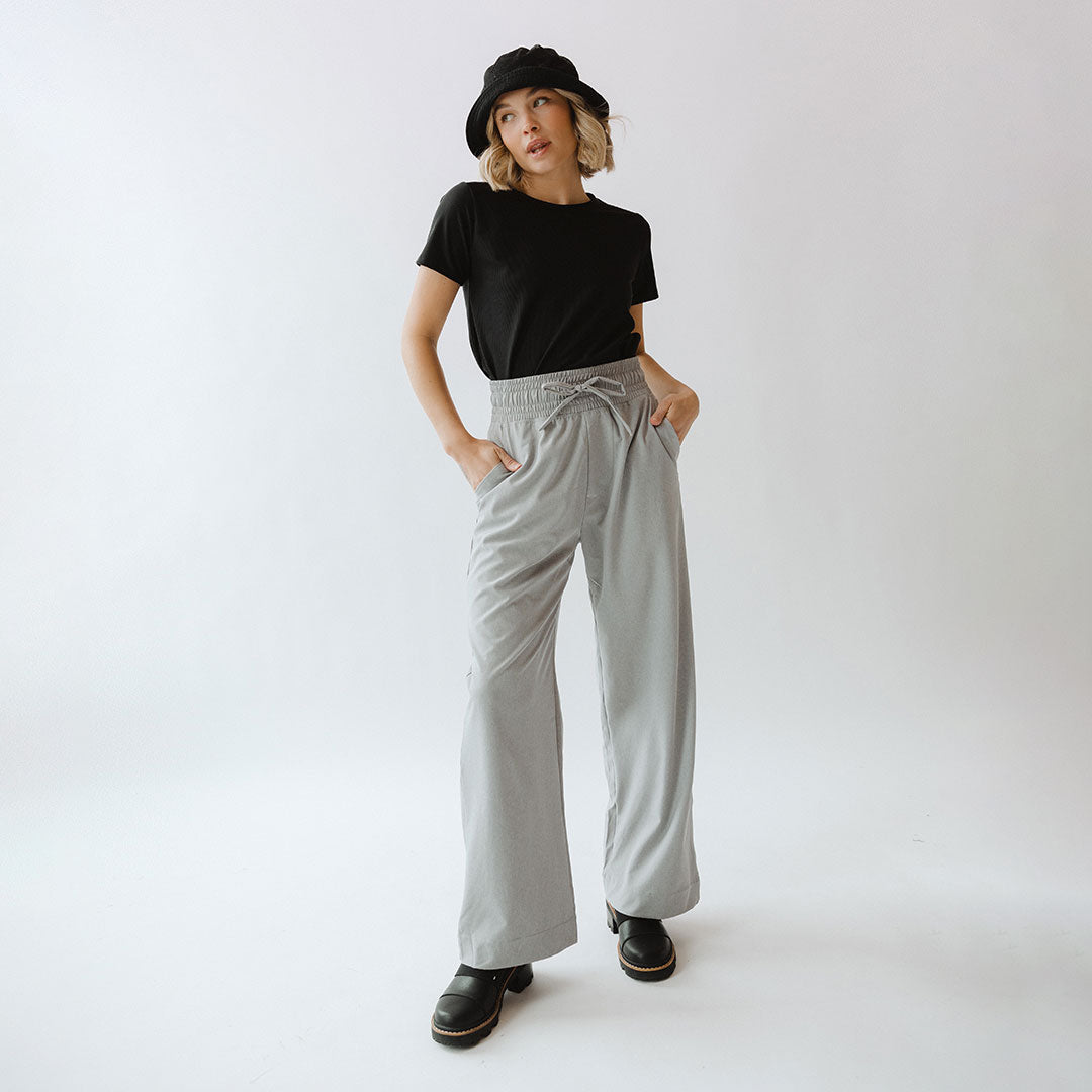 Audrey Women's Casual Trousers - Heather Light Grey High Waist Comfort Pants for Work, Office & Everyday Wear
