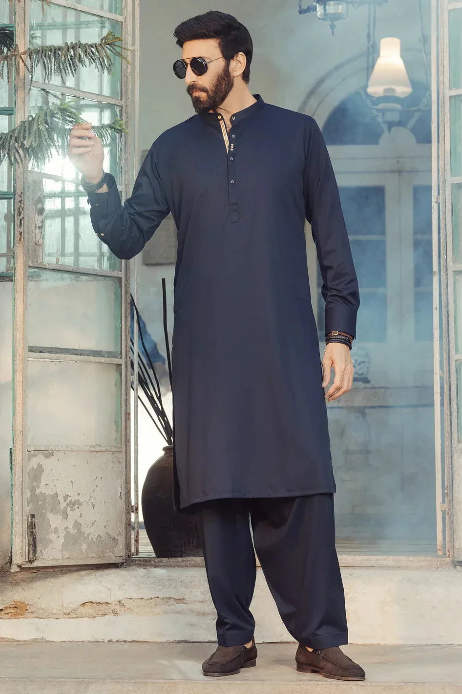 Midnight Blue Kurta Pajama Set for Men - Traditional Indian Cotton Kurta & Pajama - Perfect for Diwali, Eid & Wedding Celebrations
