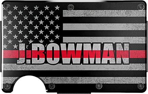 MIKENCO Personalized Thin Red Line Firefighter Wallet - Engraved Hard Card Holder & Money Clip for Men | Slim Minimalist Gift for Fireman, Dad, Husband, Son | Perfect for Duty, Everyday Carry & First Responder Appreciation