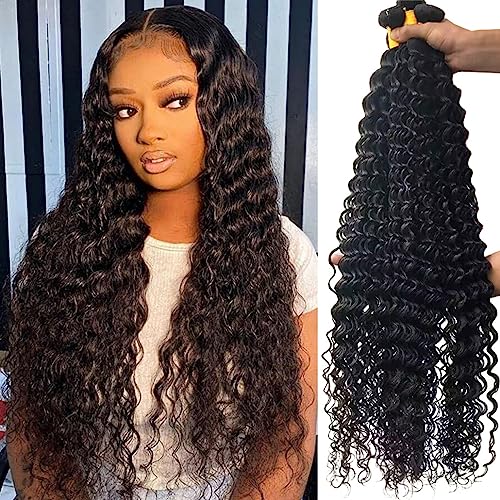 10A Brazilian Virgin Human Hair Deep Wave Bundles (12 14 16 18 inches) - 100% Unprocessed Natural Color Human Hair Weave Extensions for Stunning Volume & Length - Perfect for Protective Styles, Weaves, Wigs & Everyday Glam