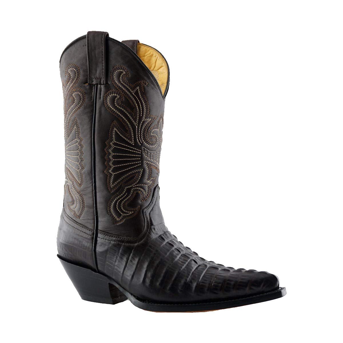 Carolina Brown Crocodile Embossed Men's Western Cowboy Boots - Durable Leather Work Boots for Rodeo, Country Dancing & Outdoor Adventures