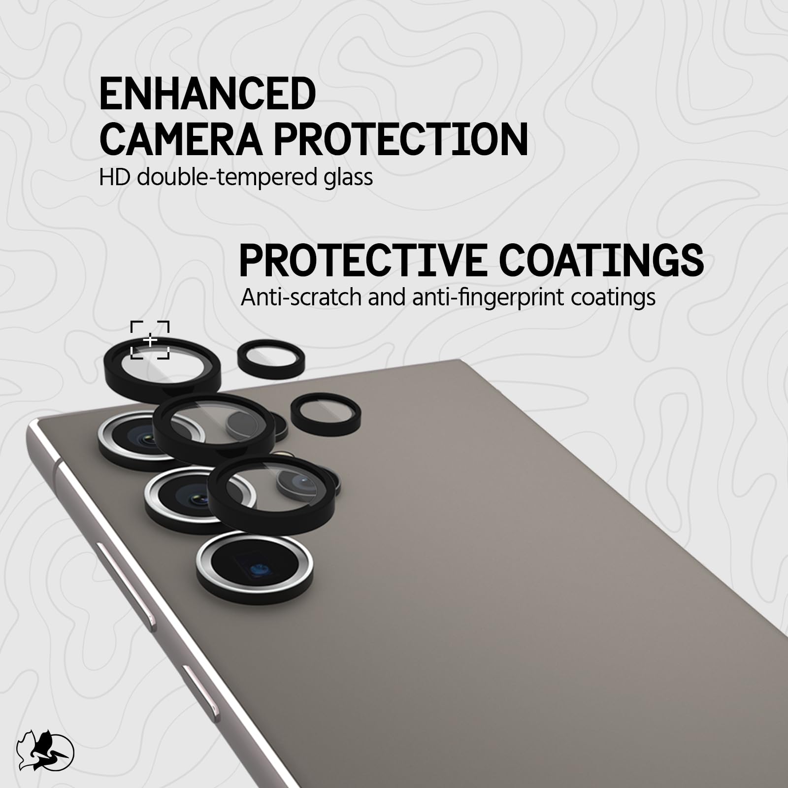 Pelican Samsung Galaxy S24 Ultra Camera Lens Protector - 9H Tempered Glass with Aluminum Rings - Anti-Scratch, Anti-Shatter, HD Clear for Night Photography - Case Friendly & Easy Installation (Black) - Perfect for Outdoor Adventures, Travel & Daily Protection