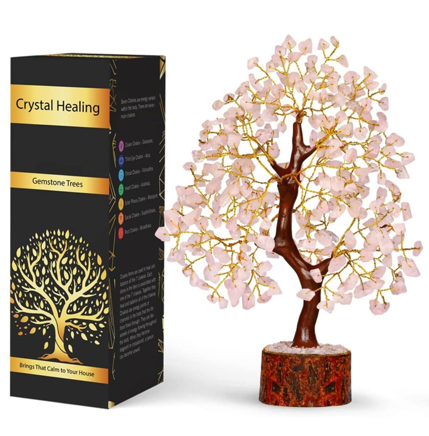 Rose Quartz Crystal Tree - Feng Shui Gemstone Tree for Positive Energy & Chakra Healing | Spiritual Meditation Gift, Zen Desk Decor, Shelf Display for Home Office & Healing Space