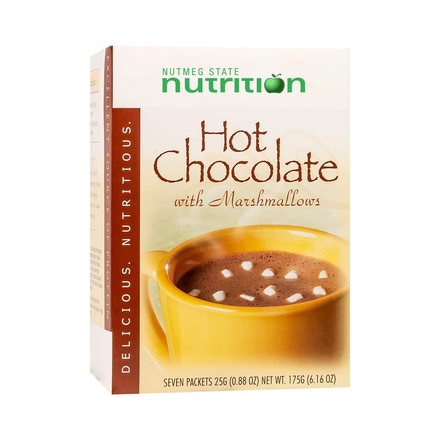 Nutmeg State Nutrition HealthyWise High Protein Hot Cocoa Mix - 15g Protein, Low Carb, Low Calorie Instant Hot Chocolate (Marshmallow Flavor, 7 Servings) - Perfect for Keto Diet, Post-Workout Recovery & Winter Warmth