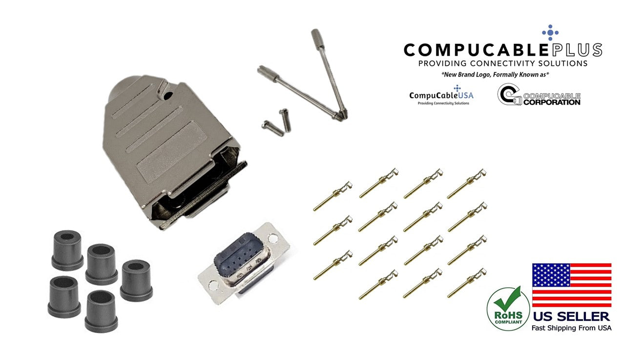Premium DB15 Male Crimp Kit - High Density, No Ear, Full Profile with Deluxe Metal Hood | Ideal for Industrial Automation, CNC Machines & Audio/Video Equipment | Compare at Amazon Price $18.49