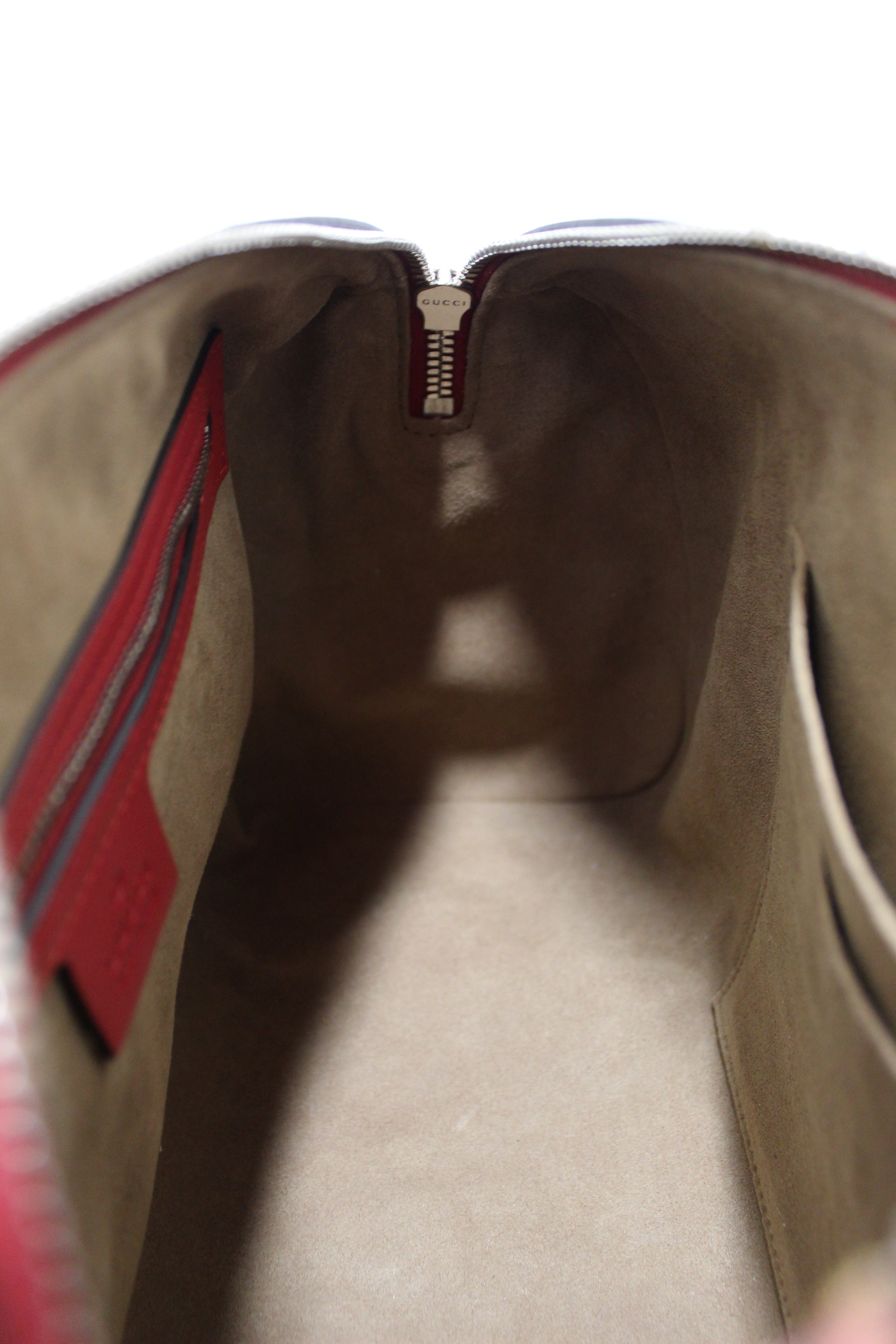 Authentic Gucci GG Supreme Coated Canvas Small Boston Bag with Red Leather Arabesque Top Handle - Luxury Designer Handbag for Women, Perfect for Work, Travel & Evening Events