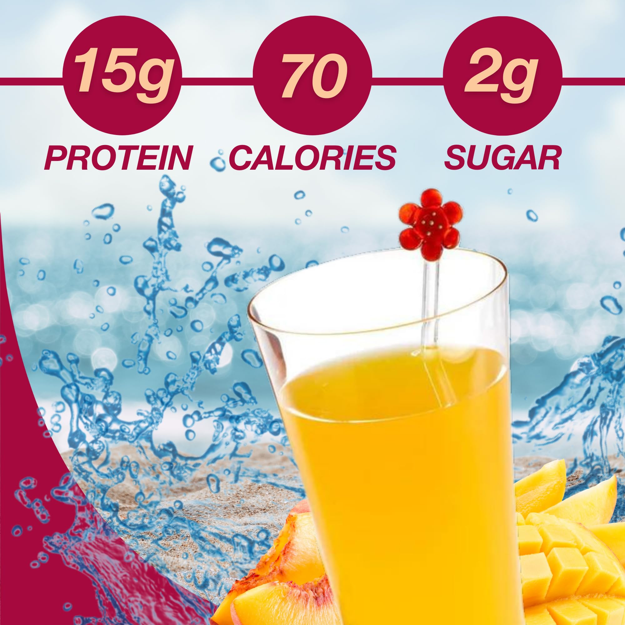 ProtiDIET Peach Mango High Protein Drink Mix - Fat Free, Low Sugar, Easy to Mix Protein Powder for Weight Loss & Muscle Recovery - 7 Single Serve Packets - Perfect for Gym, Workouts & Busy Lifestyles