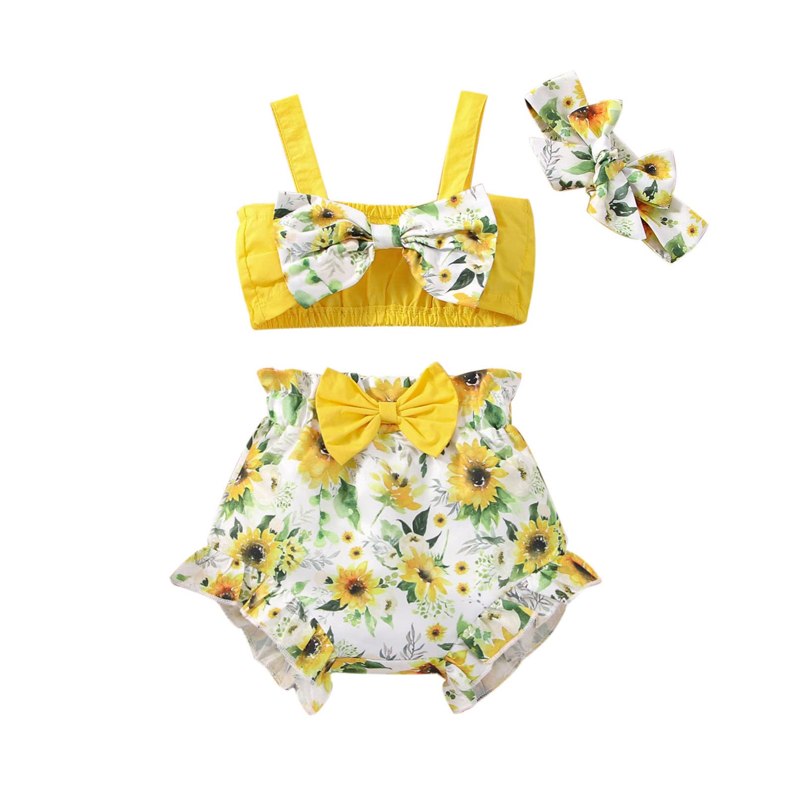 Infant Girls Sleeveless Bowknot Vest Top & Sunflower Floral Print Shorts Set - Summer Baby Girl Outfit for Playdates, Beach Trips & Photo Shoots