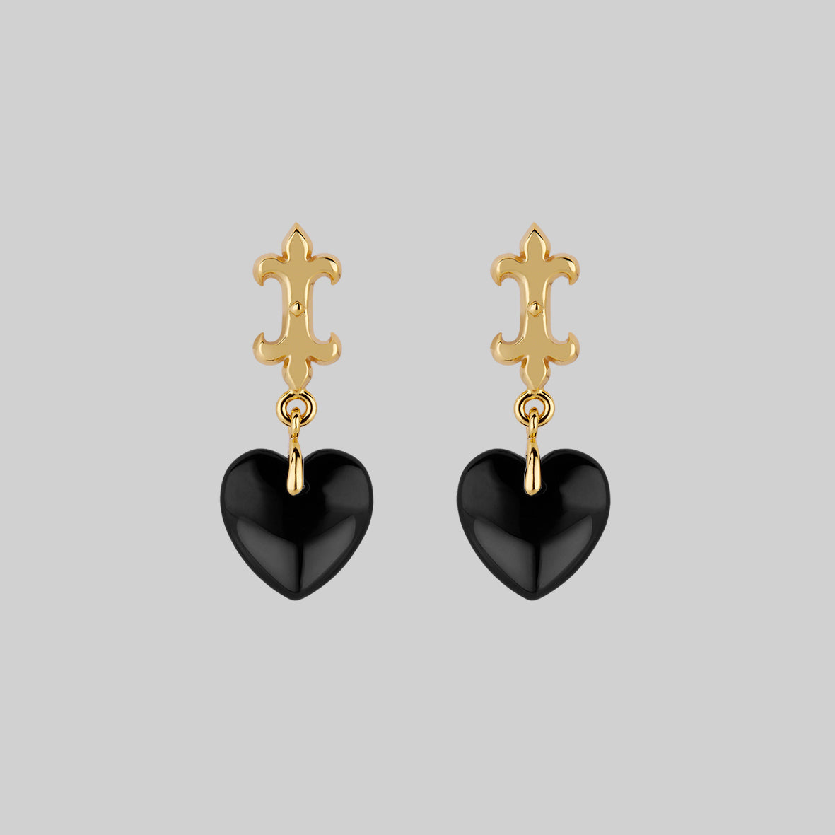 Medieval Black Glass Heart Drop Earrings - Gold Plated Gothic Jewelry for Women | Perfect for Renaissance Fairs, Cosplay & Dark Romance Outfits