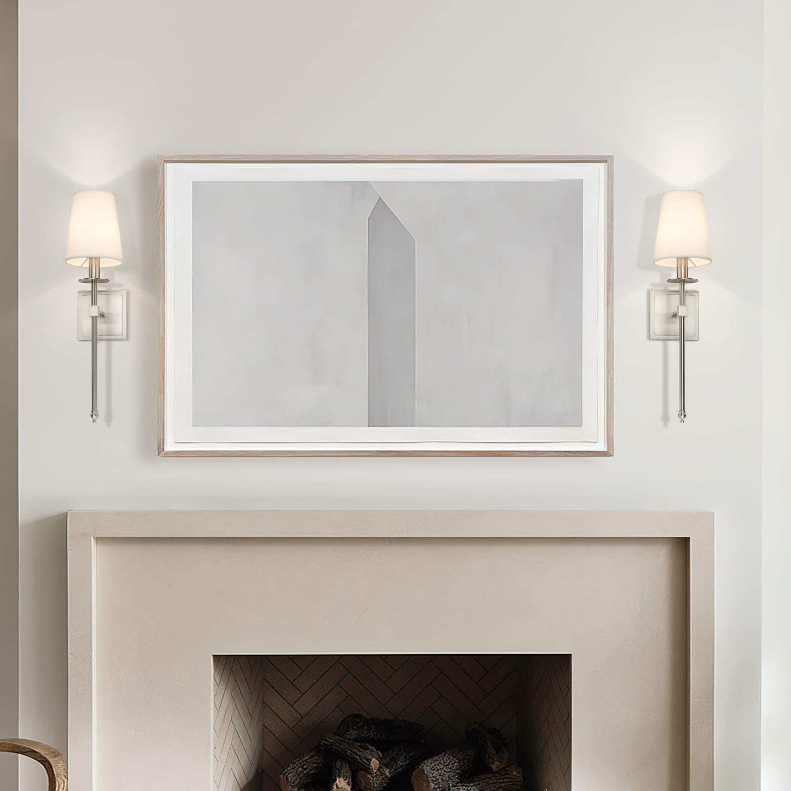 XiNBEi Modern Wall Sconce Light Set of 2 - Flared Fabric Shade Bedside Lamp with Brushed Nickel Finish for Bedroom, Bathroom & Living Room | Perfect for Reading Nook, Vanity Mirror Lighting & Cozy Ambiance