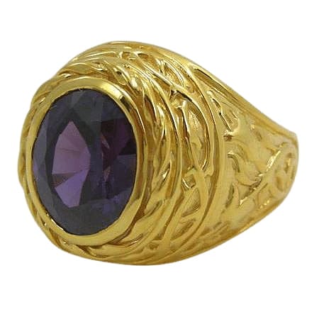 Lily Amethyst Yellow Gold Bishop Ring - Elegant Purple Gemstone Jewelry for Women | Perfect for Weddings, Parties & Special Occasions