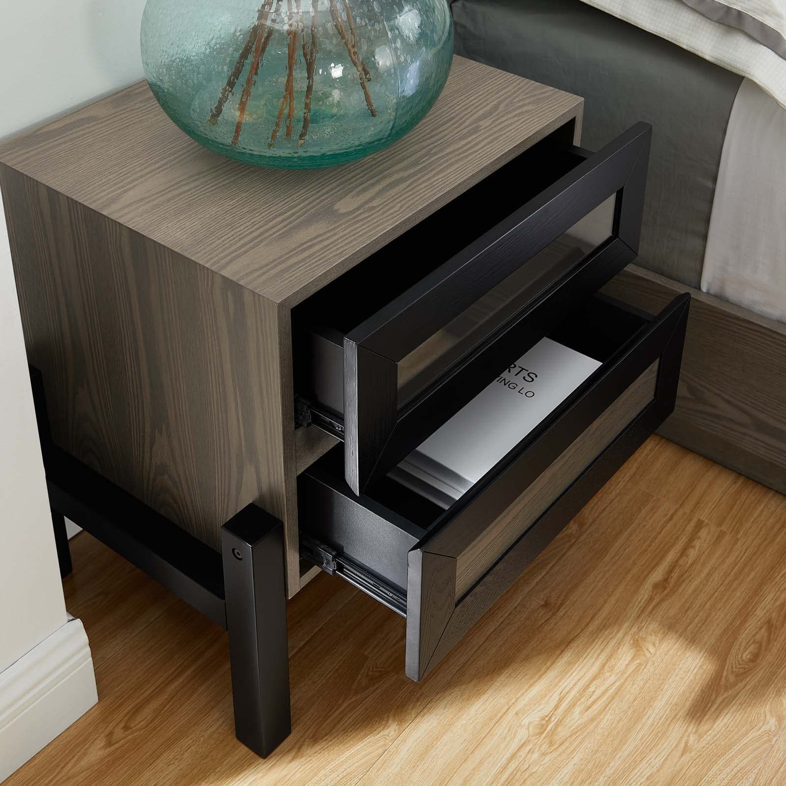 Modway Merritt Nightstand - Solid Oak Wood Bedside Table with Drawer for Bedroom, Living Room & Guest Room - Stylish & Functional Furniture for Home Decor