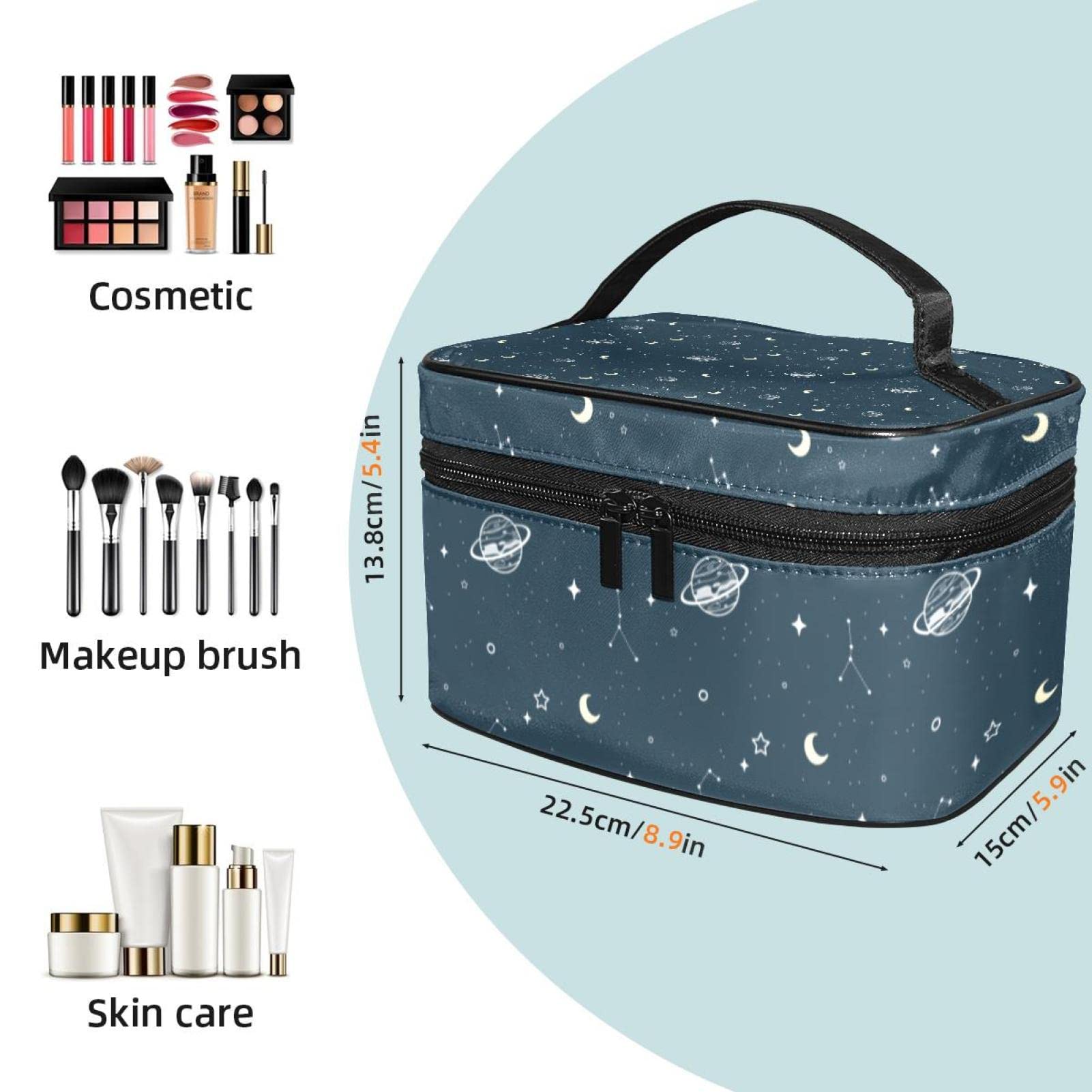 Doodle Galaxy Pattern Makeup Bag for Women & Girls - Cosmetic Travel Organizer with Handle - Perfect for Travel, School, and Daily Beauty Storage
