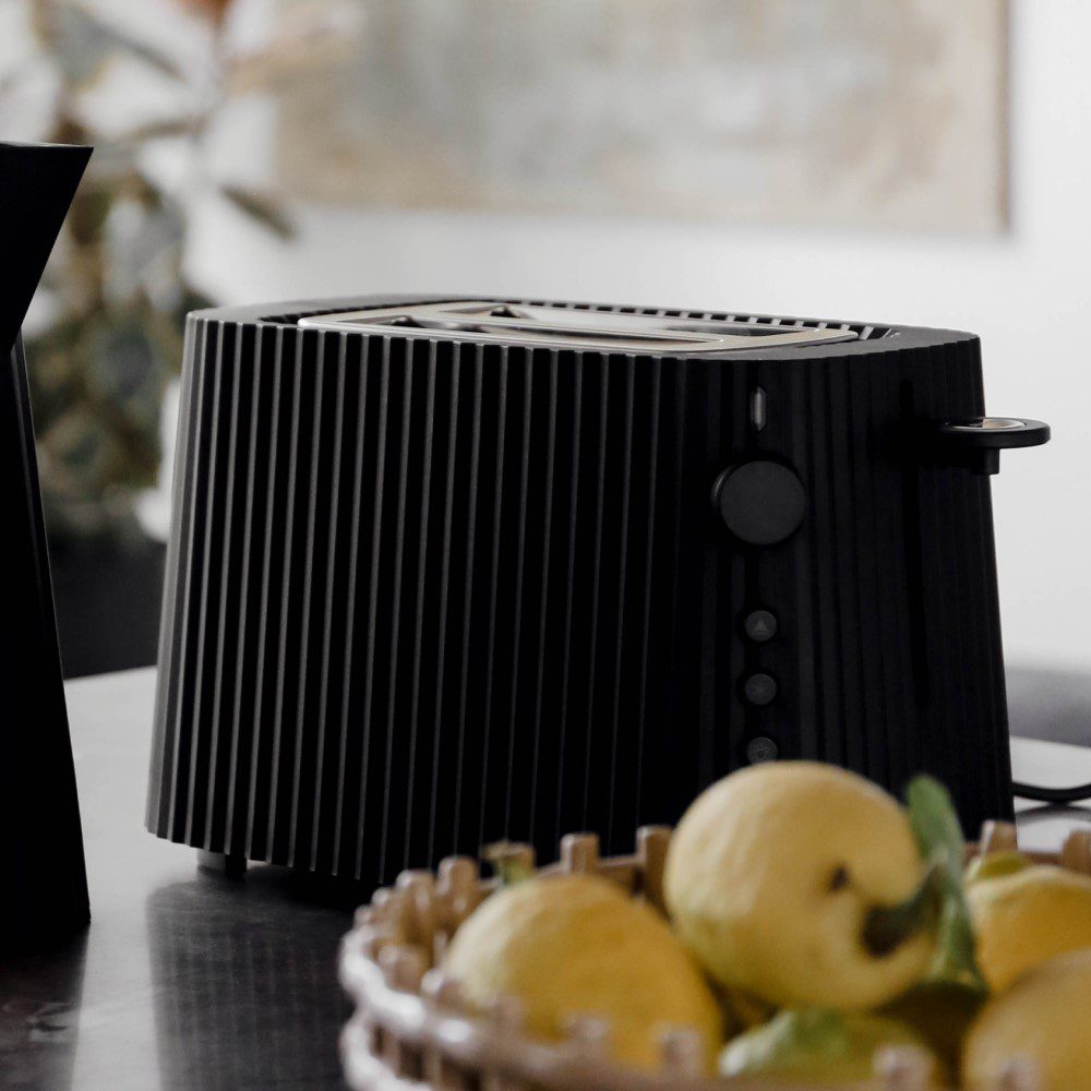 Alessi Plisse Toaster - 2 Slice Stainless Steel Toaster with Adjustable Browning Control, Black | Perfect for Breakfast, Kitchen Countertop & Small Spaces