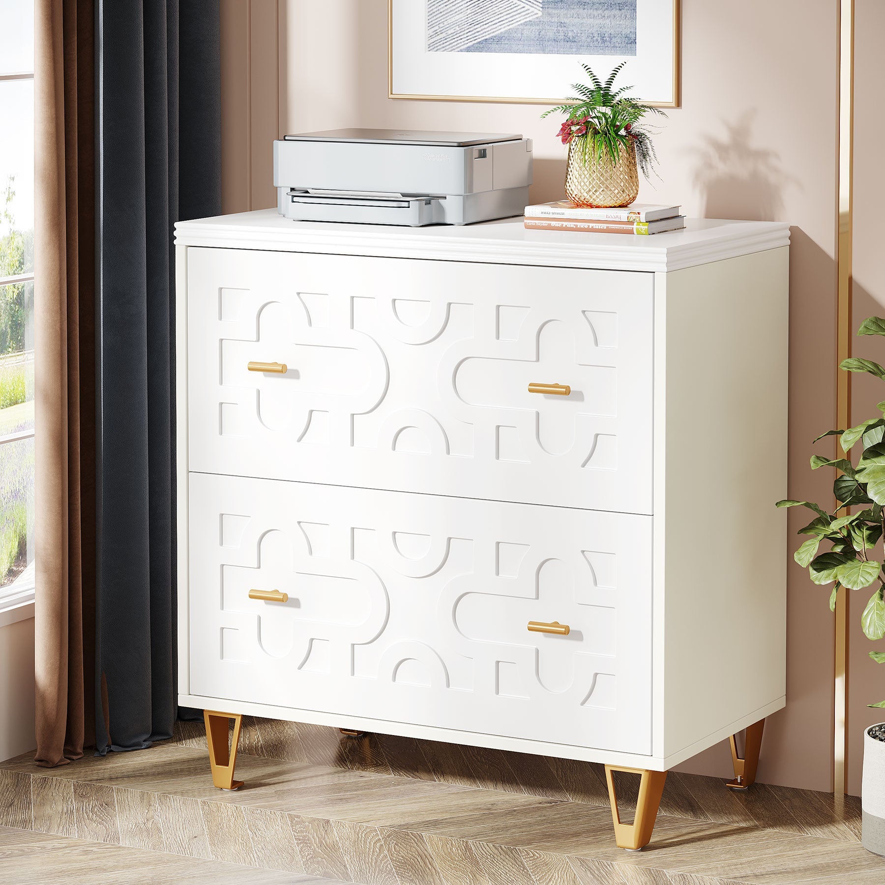 2 Drawer File Cabinet - Modern Office Storage Solution, Printer Stand for Home & Workspace - Perfect for Organizing Documents & Office Supplies