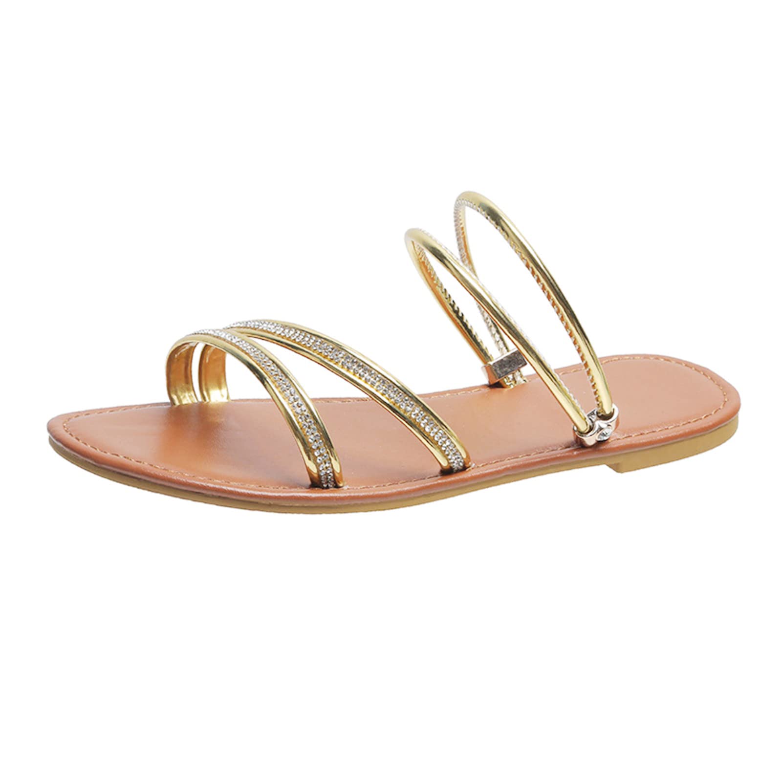 Sparkling Gold Leather Women's Sandals - Fashionable Summer Sandals for Women | Perfect for Beach Vacations, Date Nights & Casual Outings