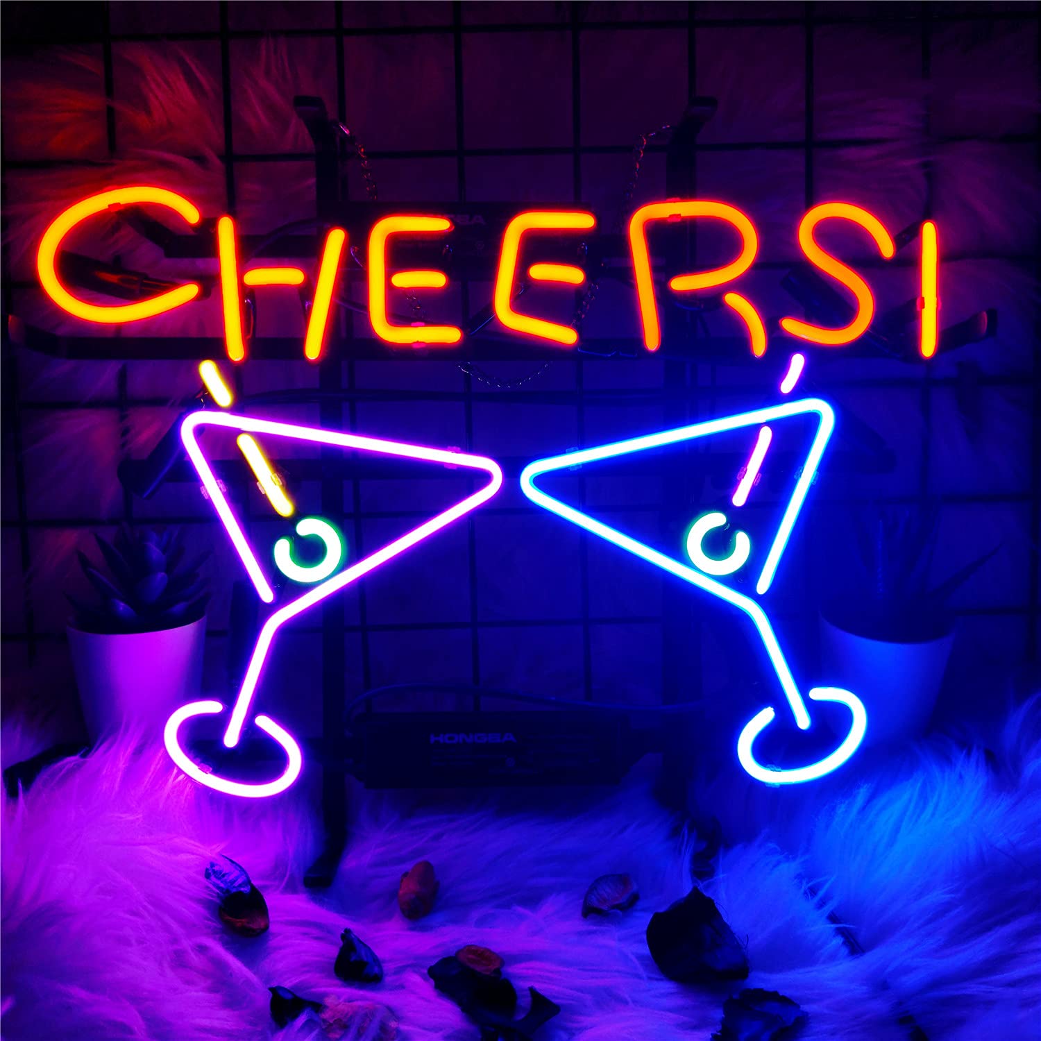 Custom Cheers Neon Light Sign - 17x14 Inch Real Glass Bar Sign for Home, Bedroom & Beer Bar Decor - Halloween & Christmas Wall Hanging Neon Lights - Perfect for Parties, Gifts & Wall Art