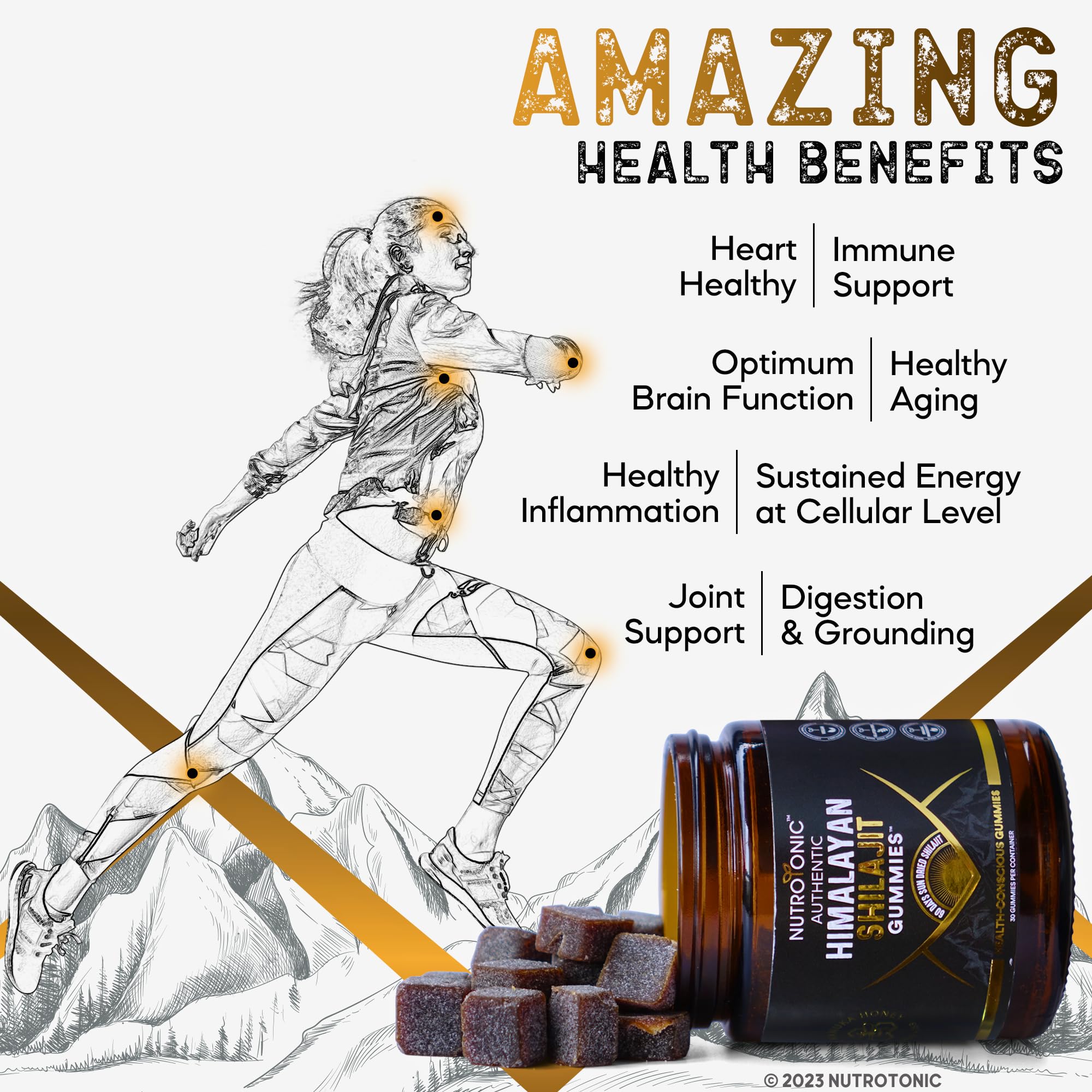 NutroTonic Organic Shilajit Gummies - Pomegranate Flavor | Sugar-Free with Organic Manuka Honey | Supports Heart, Brain & Cellular Health | 30 Vegan Gummies for Energy & Wellness | Perfect for Active Lifestyles & Daily Supplement Routine
