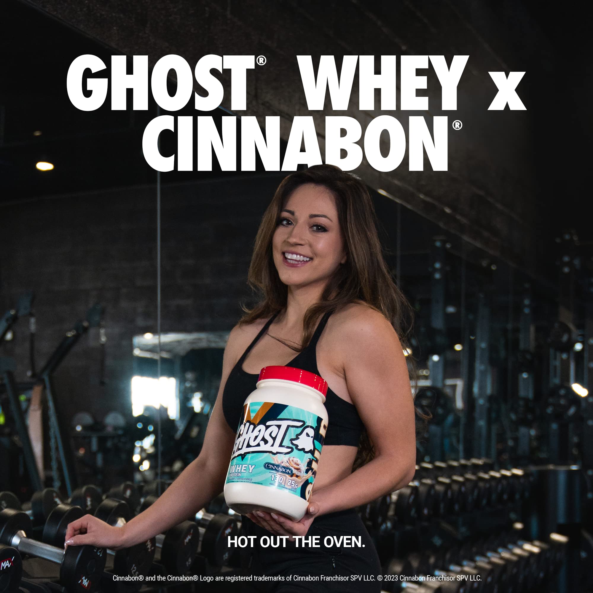 GHOST Whey Protein Powder - Cinnabon Flavor, 2LB Tub, 25G Protein per Serving | Cinnamon Roll Flavored Whey Protein Isolate, Concentrate & Hydrolyzed Blend | Post Workout Recovery, Muscle Building | Soy Free, Gluten Free | Perfect for Gym Lovers & Fitness Enthusiasts