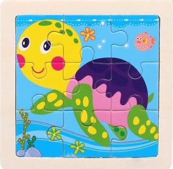 9-Piece Wooden Jigsaw Puzzle Set - Wildlife Animal Learning Toys for Toddlers & Preschool Kids (Pack of 6, SEA Animals) - Educational Montessori Toys for Early Childhood Development & Classroom Activities