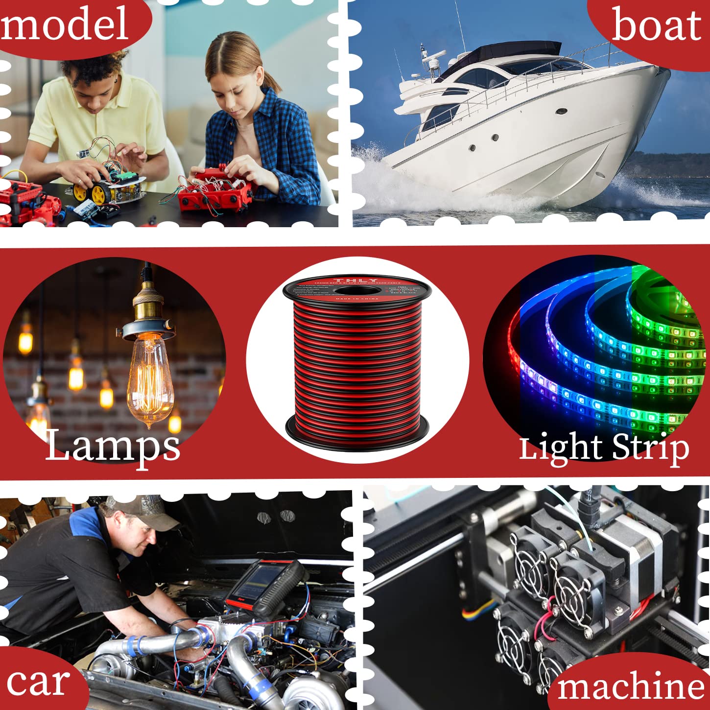 THLY 150FT 16 Gauge 2 Conductor Electrical Wire - Red & Black 12V Automotive Wire for LED Lights, Speakers, Solar Batteries, Marine & Car Applications | Durable Copper Wire for DIY Projects, Home & Vehicle Wiring