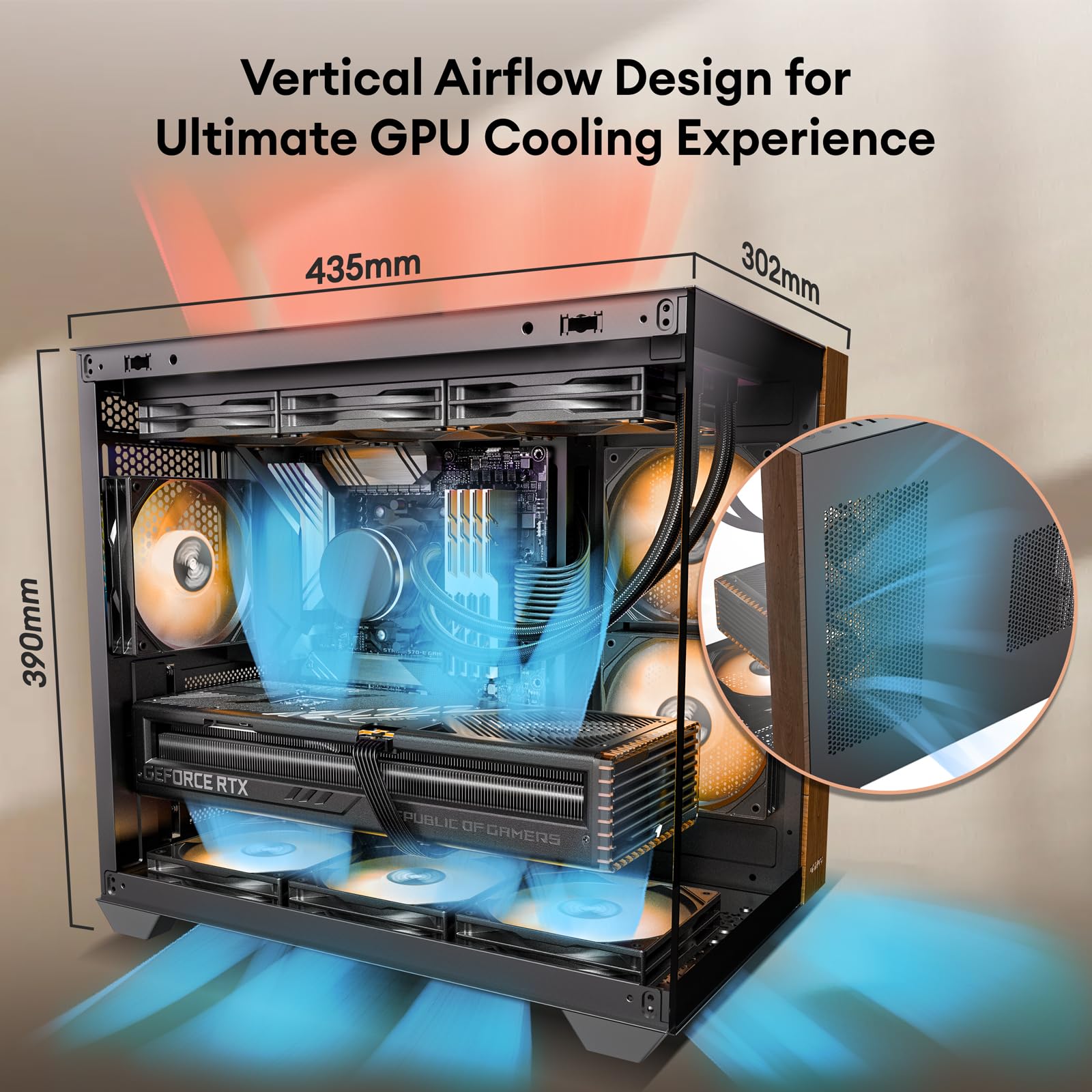 Premium Walnut Wood ATX Mid-Tower PC Case - 4 x 120mm ARGB PWM Fans Pre-Installed, USB Type-C Port, Tempered Glass Side Panel - Black Mirage 6 Gaming Computer Case for Home Office & Streaming Setup