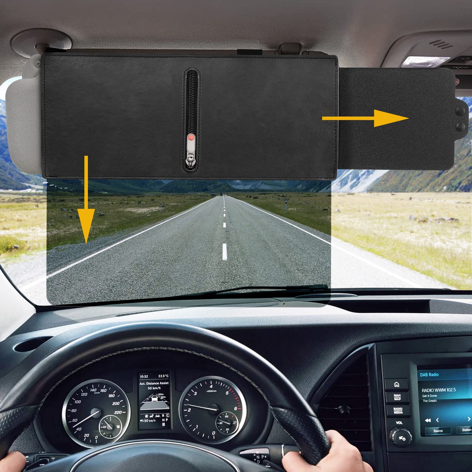 Upgraded Polarized Car Visor Extender Sun Blocker - UV Protection for Driver Side | Car Sun Visor Extension for Windshield | Automotive Interior Sun Shade for UV Rays & Glare Reduction | Perfect for Road Trips & Summer Driving