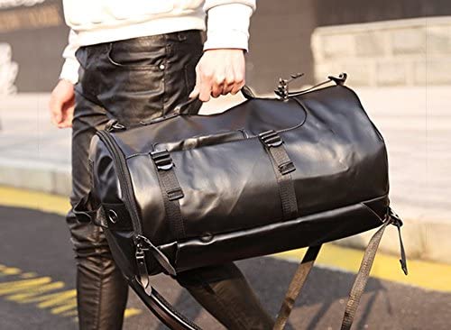 Premium Leather Travel Duffel Bag for Men - Waterproof Black Laptop Backpack with 3-Way Carry (Handbag/Shoulder Bag/Backpack) - Ideal for Business Trips, Airplane Carry-On & Daily Commute